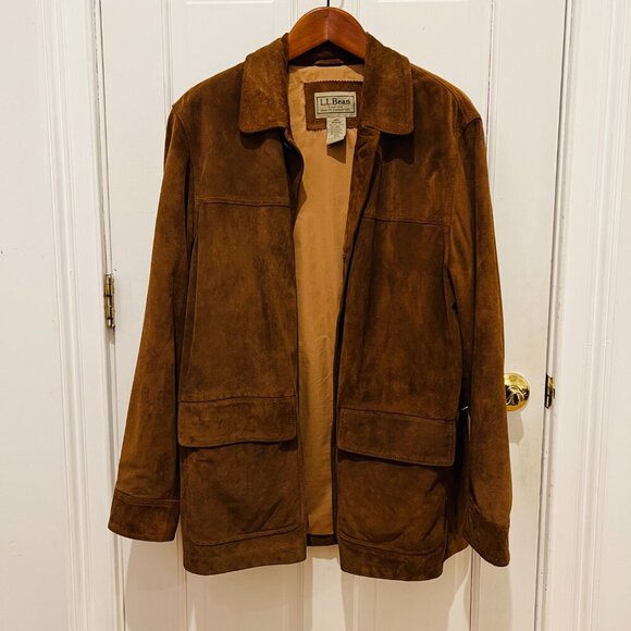 LL Bean Mens Brown Soft Leather Barn Hunting Chore Jacket Vintage Size L… - Picture 3 of 16